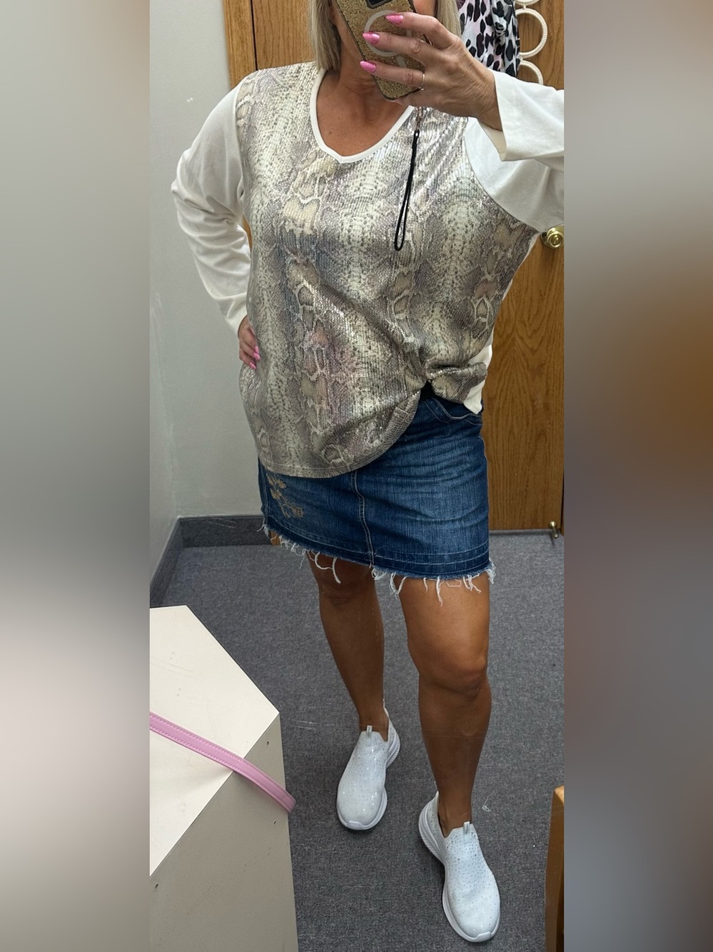 Quacker Factory Cream Snake-Print Raglan Pullover